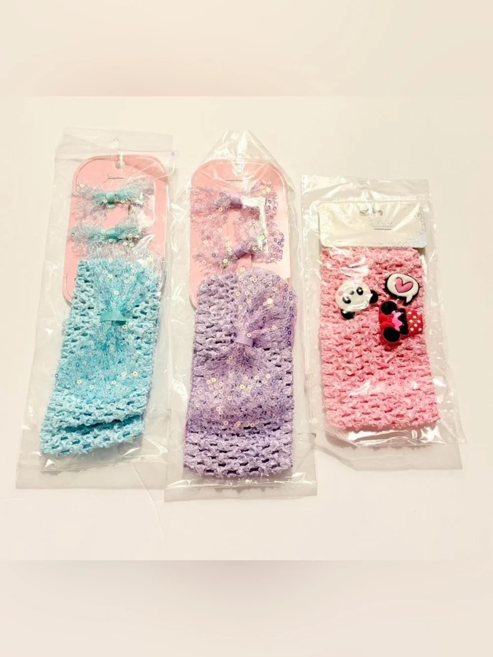 Kids Crochet Headbands with Cute Charms - Pink, Purple, Blue, Set of 12